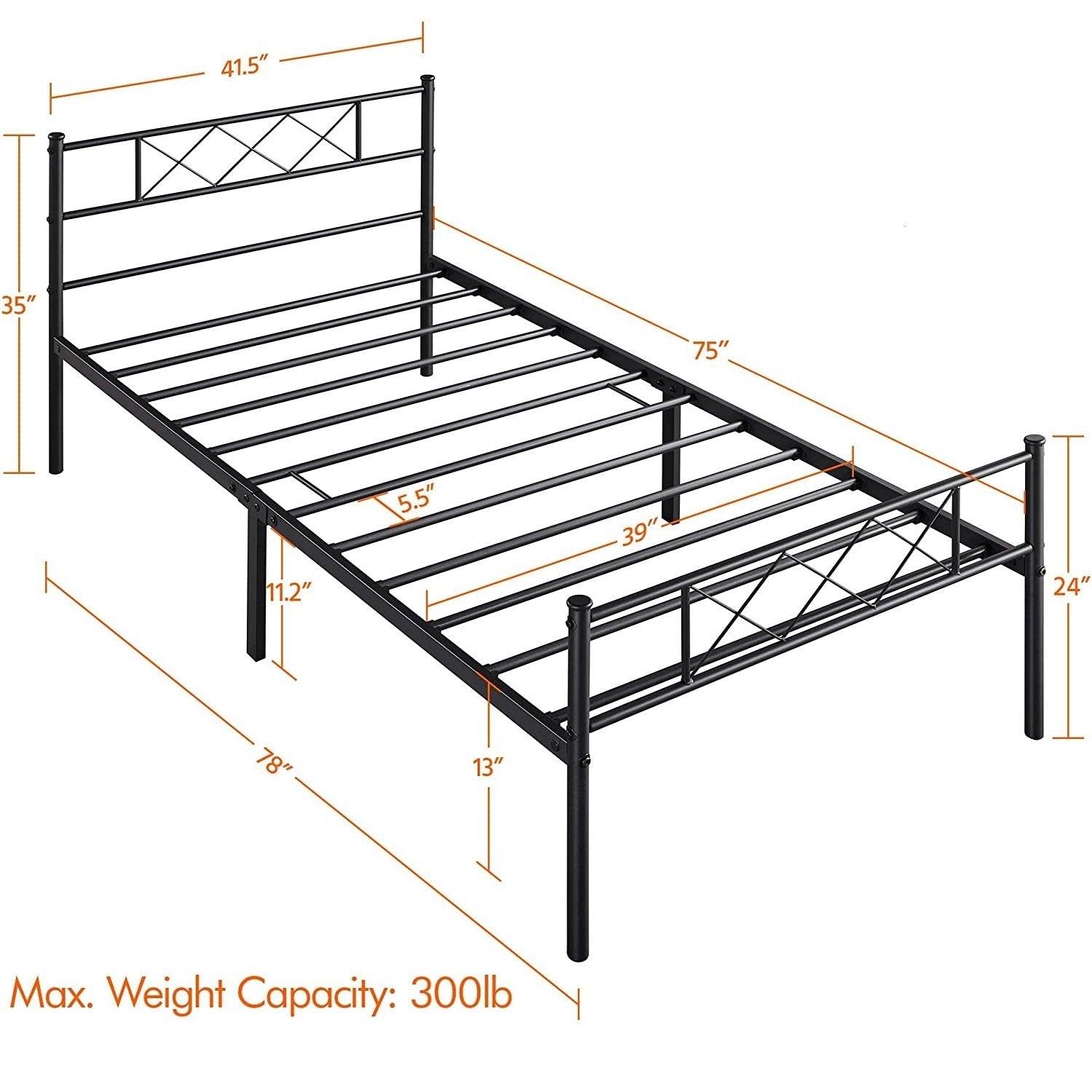 Twin Size Traditional Powder Coated Slatted Metal Platform Bed - PRHOMZ