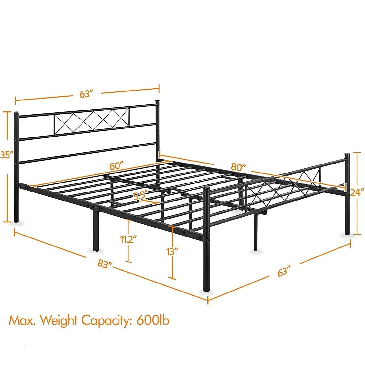 Queen Size Traditional Powder Coated Slatted Metal Platform Bed - PRHOMZ