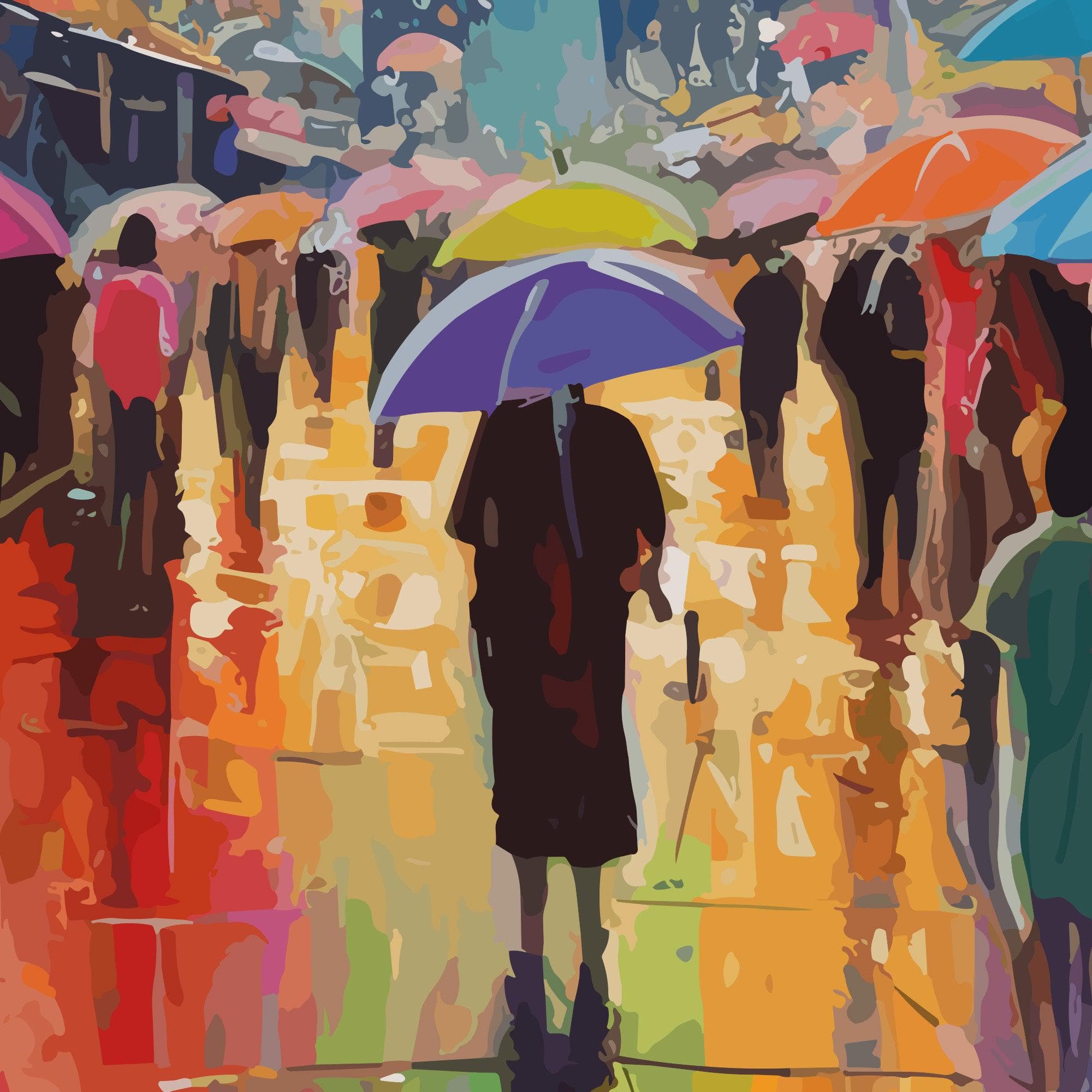 Raining Cityscape Wallpaper Mural - Abstract Color Mural. #6762