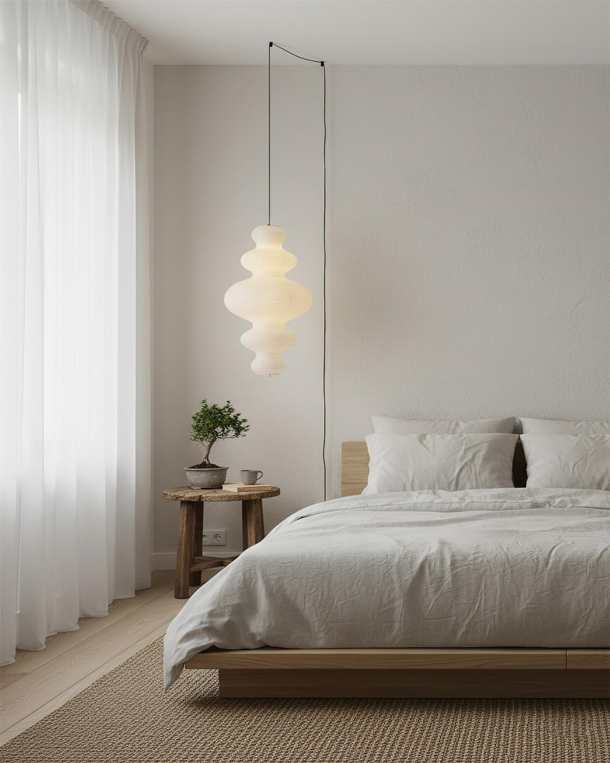 Shiroi | Plug In Pendant Light with Rice Paper Shade | Dimmable Lantern Lamp for Bedroom
