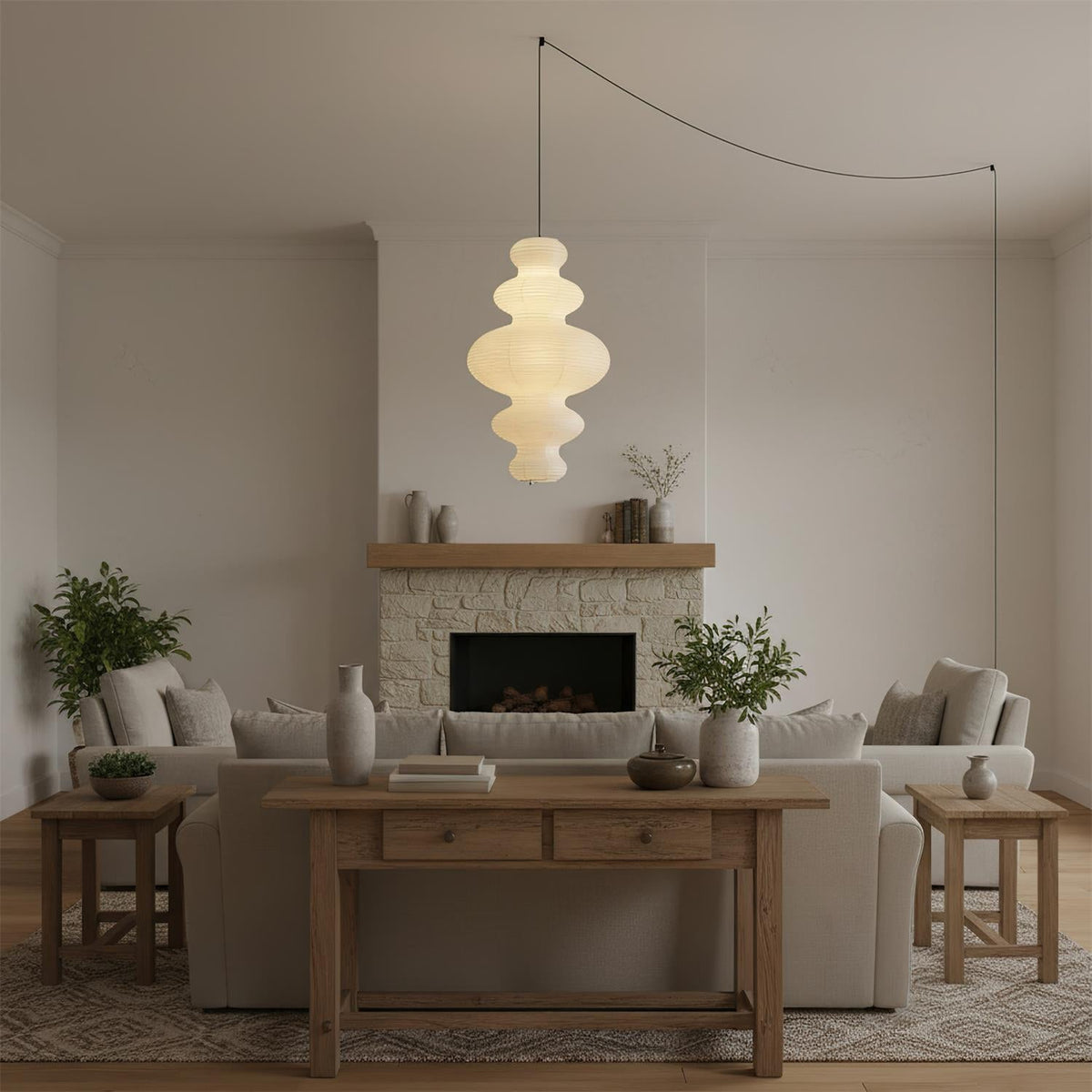 Shiroi | Plug In Pendant Light with Rice Paper Shade | Dimmable Lantern Lamp for Bedroom