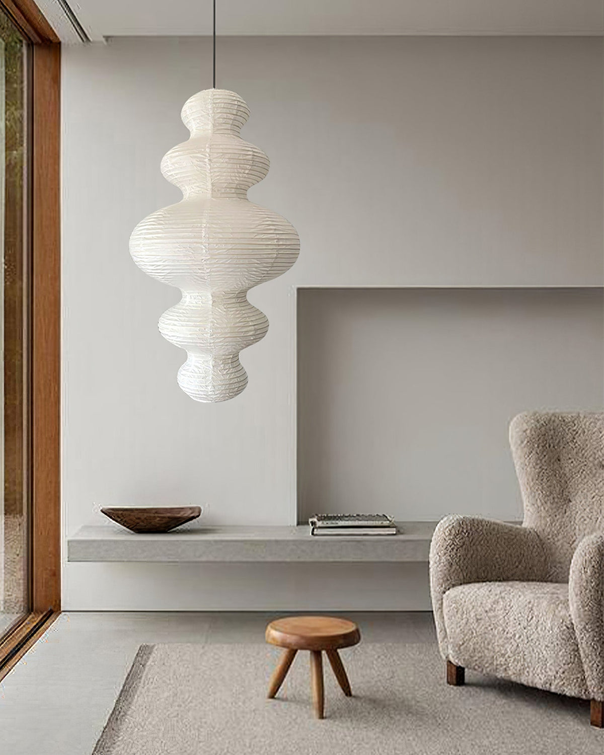 Shiroi | Plug In Pendant Light with Rice Paper Shade | Dimmable Lantern Lamp for Bedroom
