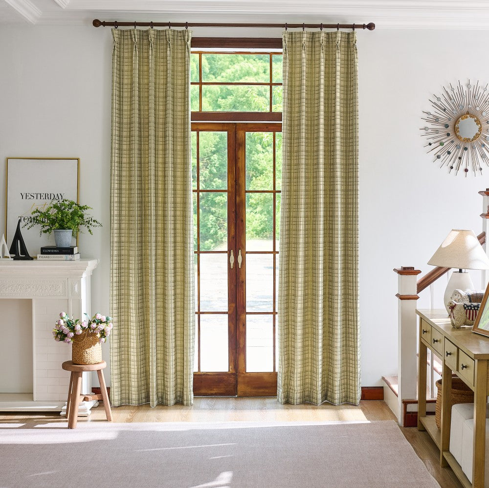 Alder Textured Grid Linen-Cotton Curtains