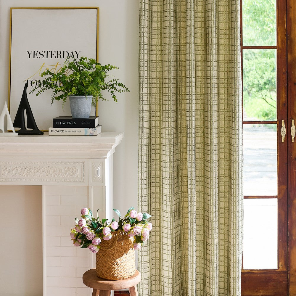 Alder Textured Grid Linen-Cotton Curtains