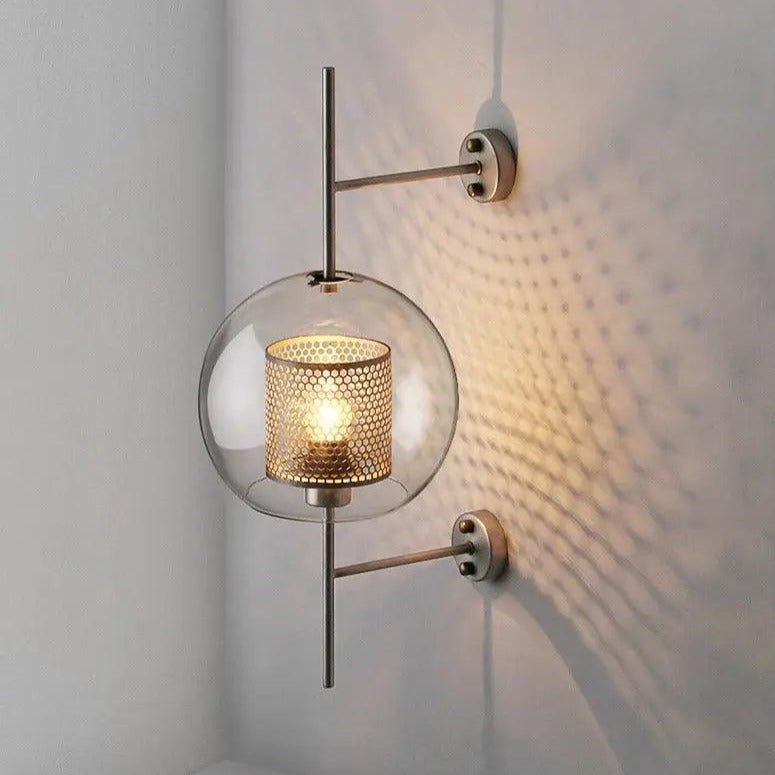 Modern Glass Wall Sconce with Gold or Chrome Finish | Pipe & Ball Design