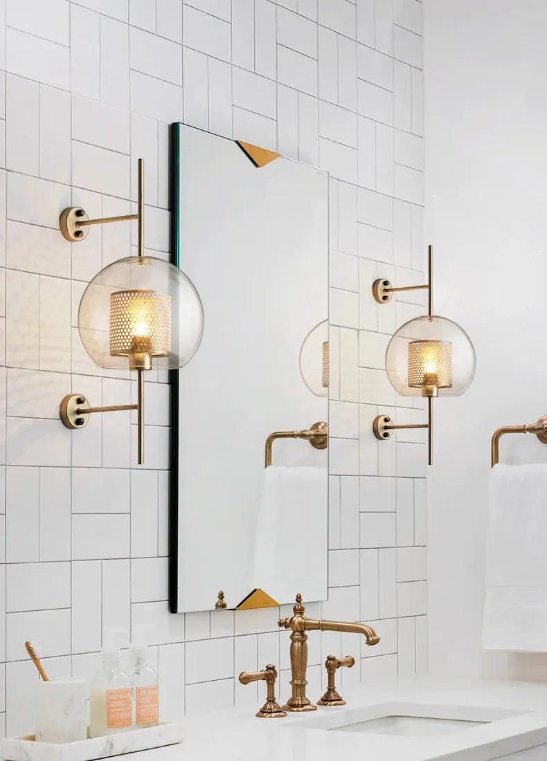Modern Glass Wall Sconce with Gold or Chrome Finish | Pipe & Ball Design