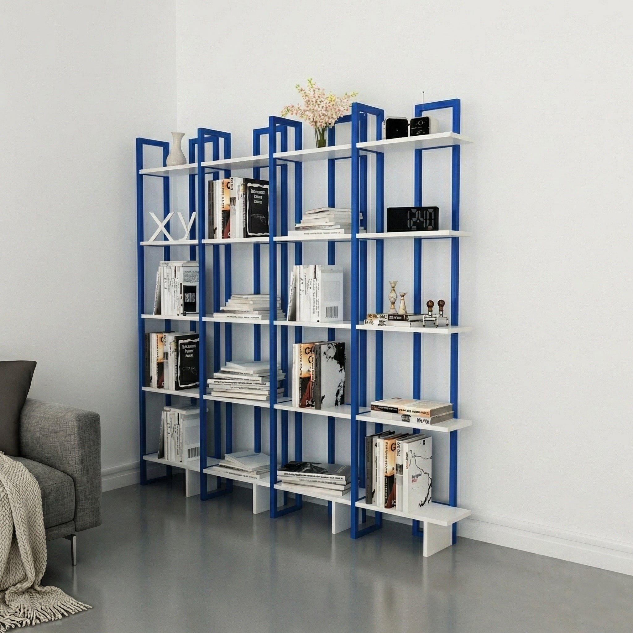 Alice 71" Tall Metal Manufactured Wood Bookcase | Corner Bookcase