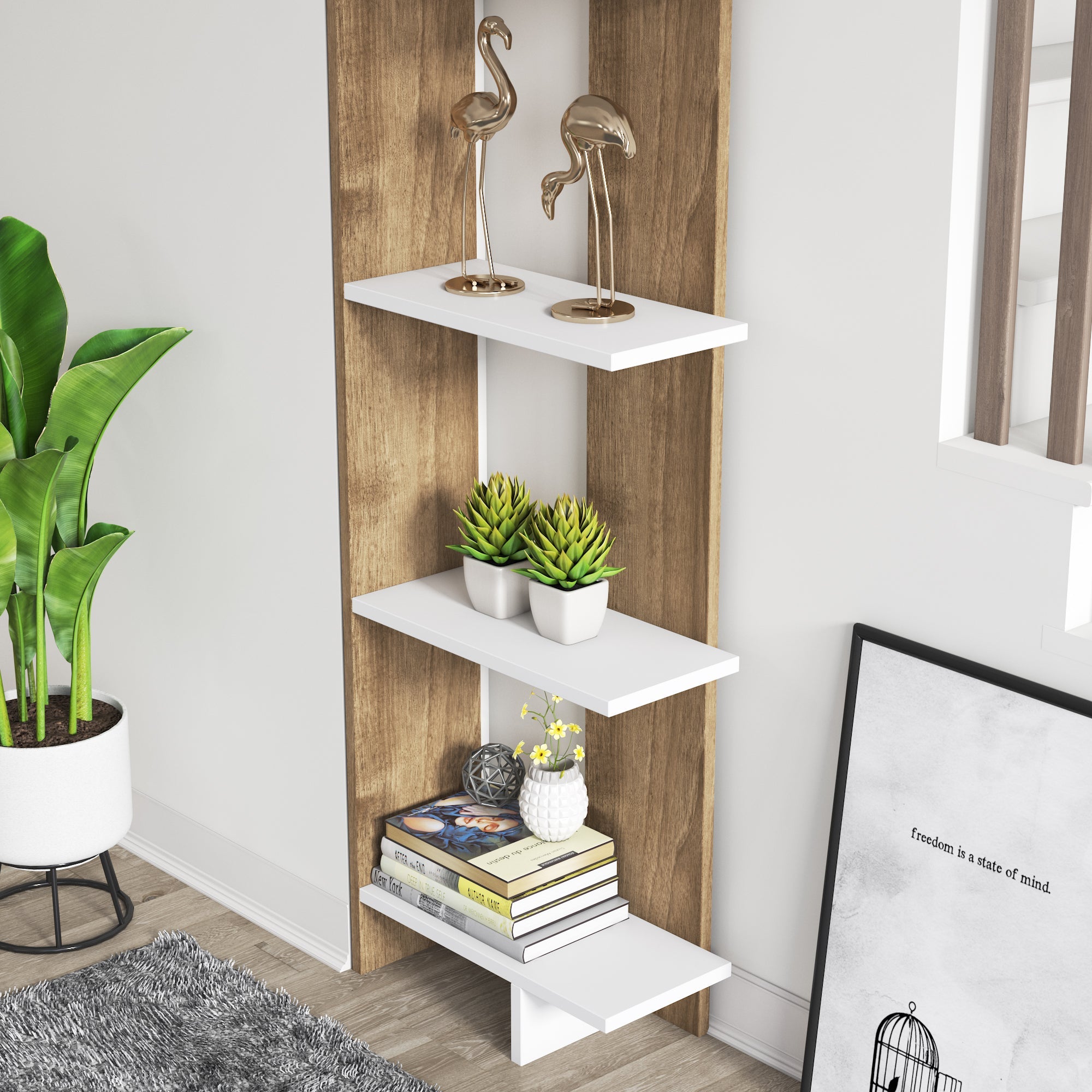 Alice 67” Corner Bookcase – 5-Tier Narrow L-Shaped Wall-Mounted Corner Bookshelf