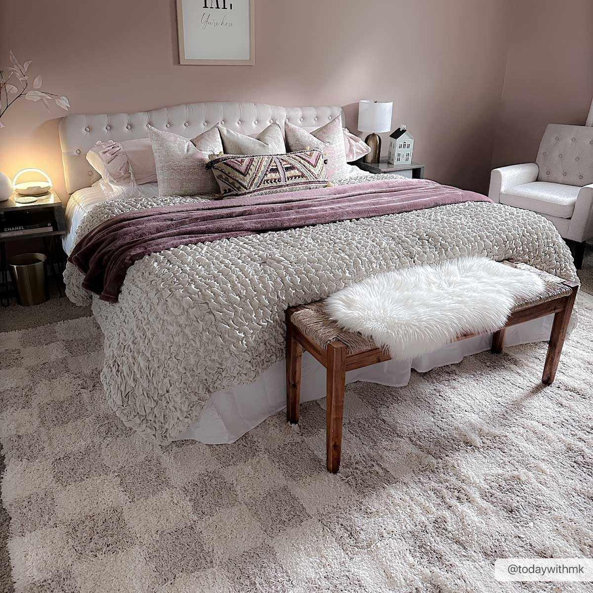 Atira Light Brown Checkered Area Rug - PRHOMZ