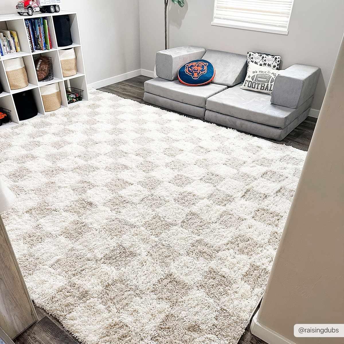 Atira Light Brown Checkered Area Rug - PRHOMZ