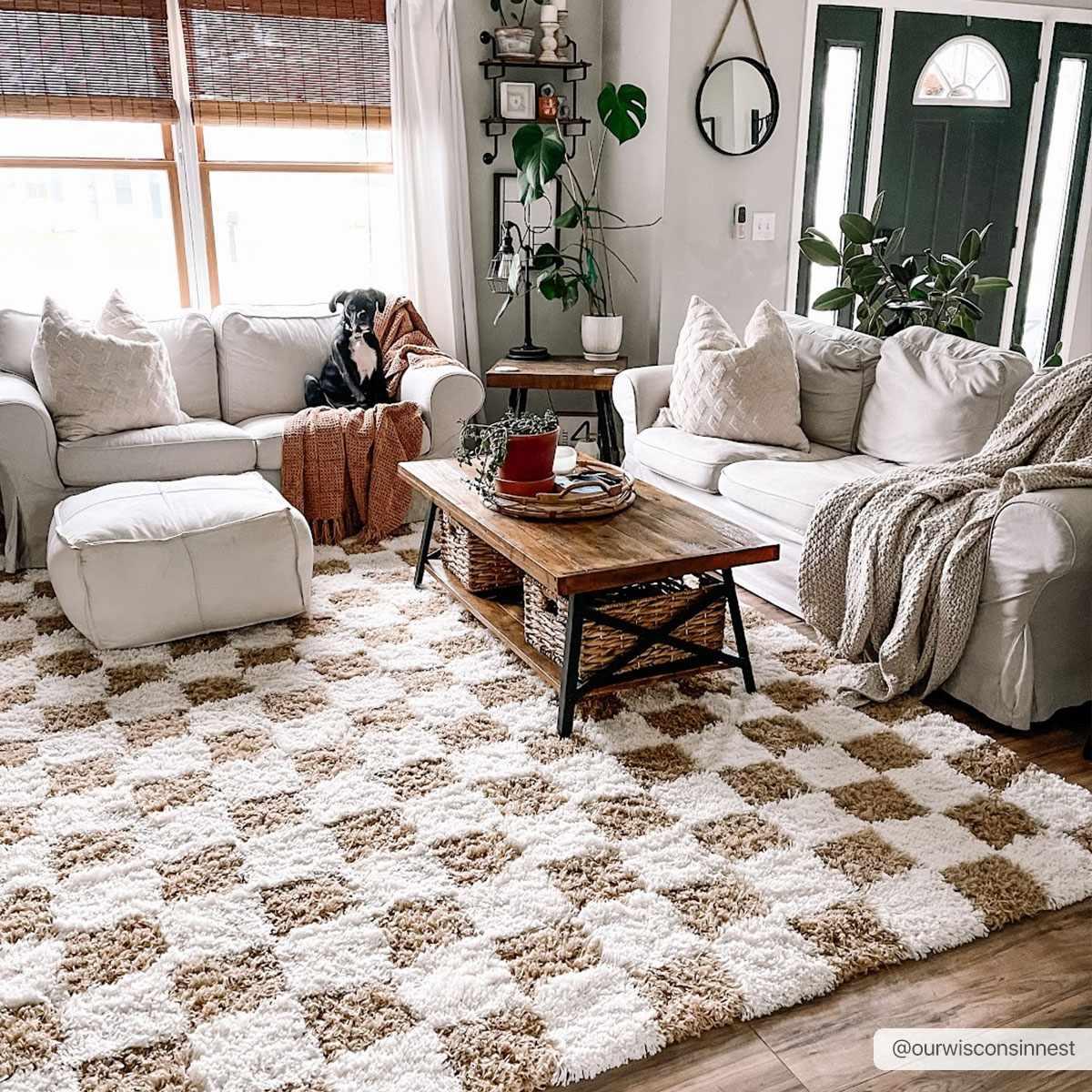 Atira Mustard Checkered Area Rug - PRHOMZ