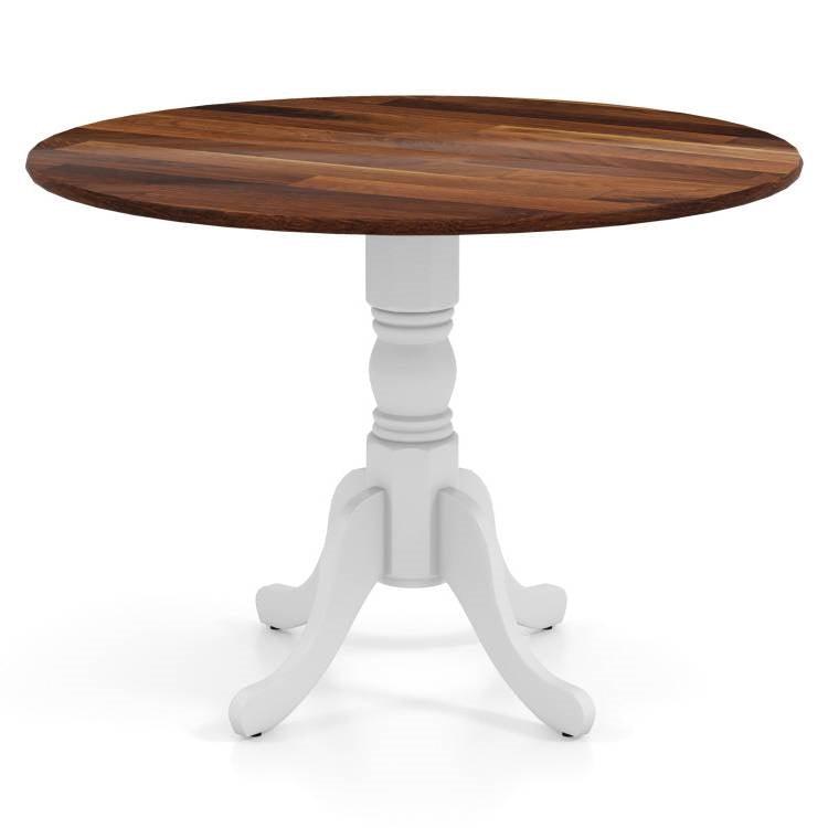 Solid Wood Round 40-inch Kitchen Dining Table with White Legs and Brown Top - PRHOMZ