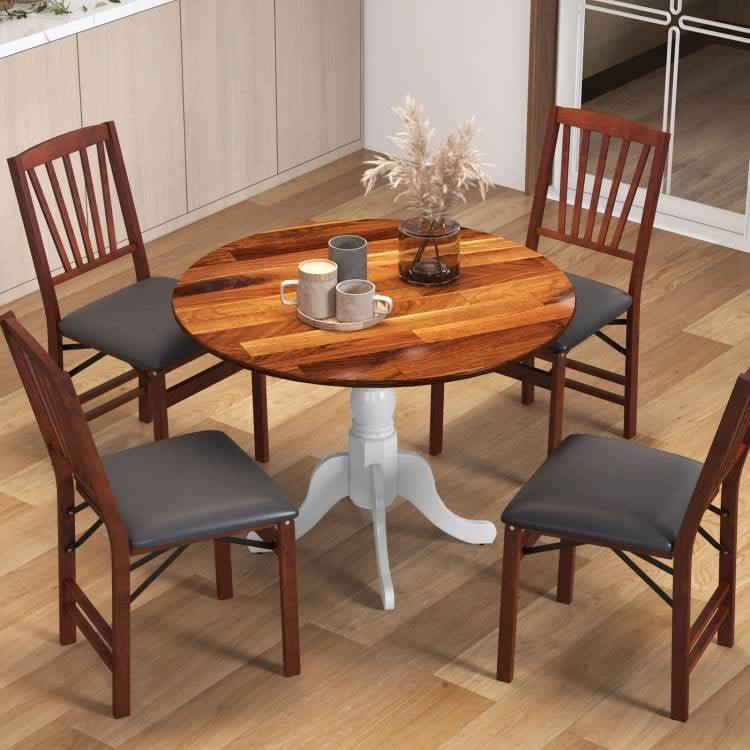 Solid Wood Round 40-inch Kitchen Dining Table with White Legs and Brown Top - PRHOMZ