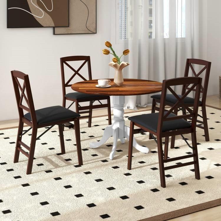 Solid Wood Round 40-inch Kitchen Dining Table with White Legs and Brown Top - PRHOMZ