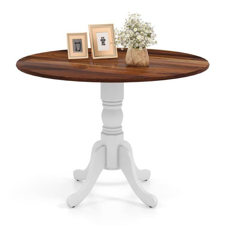 Solid Wood Round 40-inch Kitchen Dining Table with White Legs and Brown Top - PRHOMZ