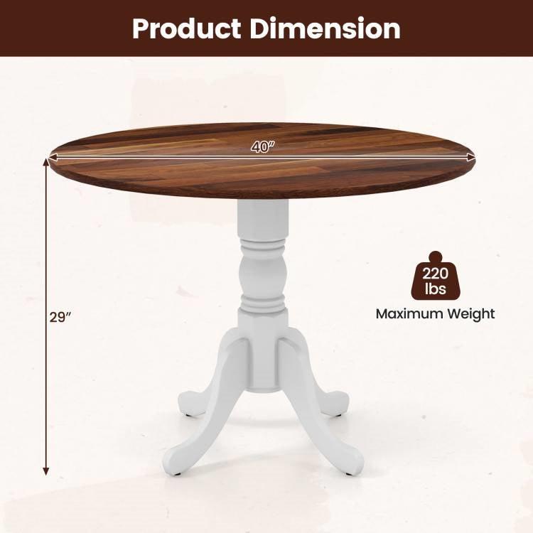Solid Wood Round 40-inch Kitchen Dining Table with White Legs and Brown Top - PRHOMZ