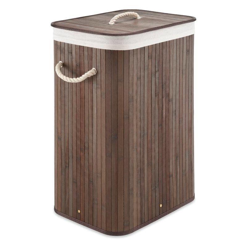 Brown Bamboo Laundry Hamper Dirty Clothes Basket with Lid and Removable Bag - PRHOMZ