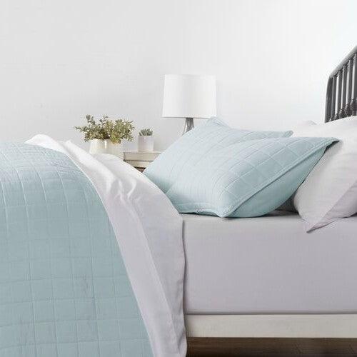 3 Piece Microfiber Farmhouse Coverlet Bedspread Set Light Blue, King/California King - PRHOMZ