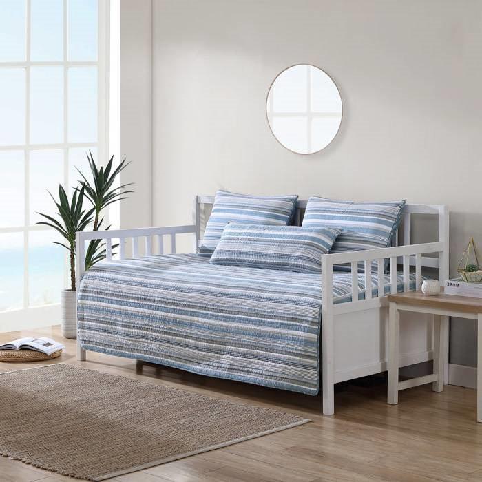 100-Percent Cotton Blue White Grey Nautical Stripes 4 Piece Daybed Cover Set - PRHOMZ