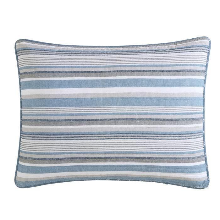 100-Percent Cotton Blue White Grey Nautical Stripes 4 Piece Daybed Cover Set - PRHOMZ