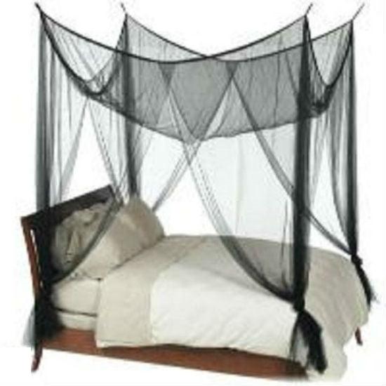 Black 4-Post Canopy Bed Mesh Netting Mosquito Net - Fits size Full Queen and King - PRHOMZ