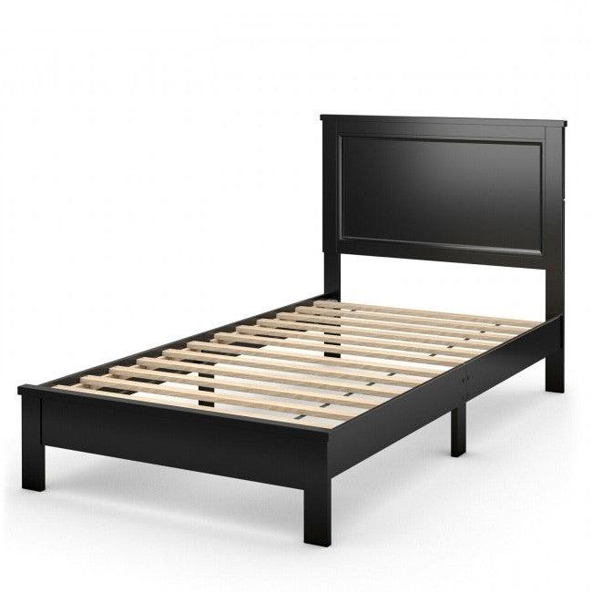 Twin Size Modern College Dorm Wooden Platform Bed in Black - PRHOMZ