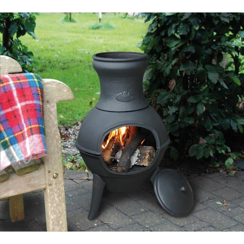 Small Black Outdoor Cast Iron Chimenea Wood Burning Fire Pit-1