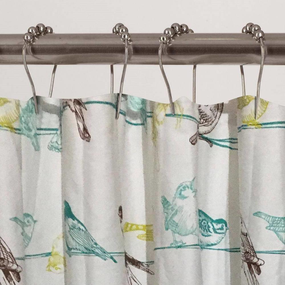72-inch 100-Percent Cotton Fabric Shower Curtain with Teal Beige Black Birds - PRHOMZ