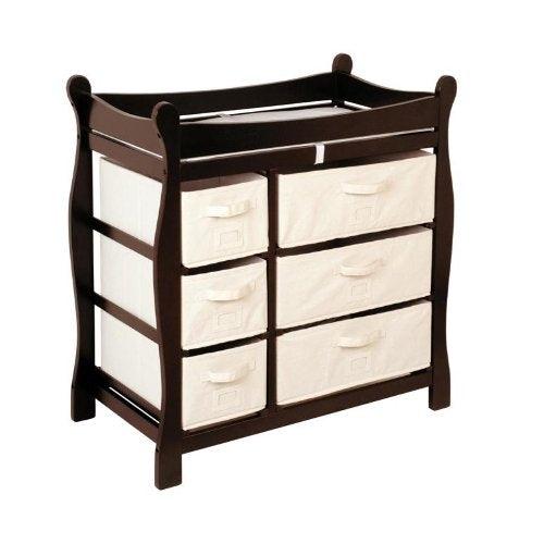 Espresso Wood Baby Diaper Changing Table with 6 Storage Baskets - PRHOMZ