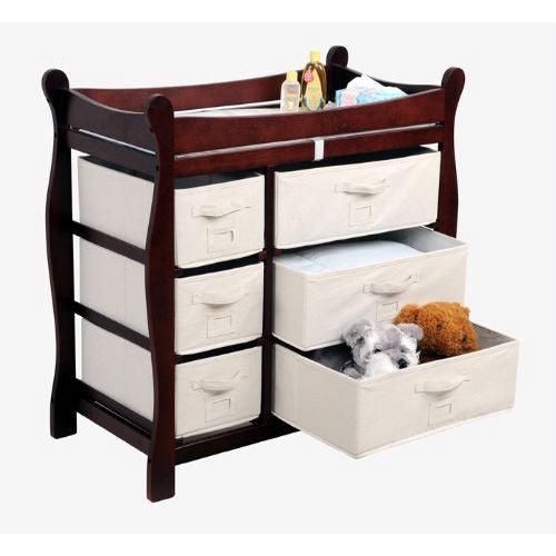Espresso Wood Baby Diaper Changing Table with 6 Storage Baskets - PRHOMZ