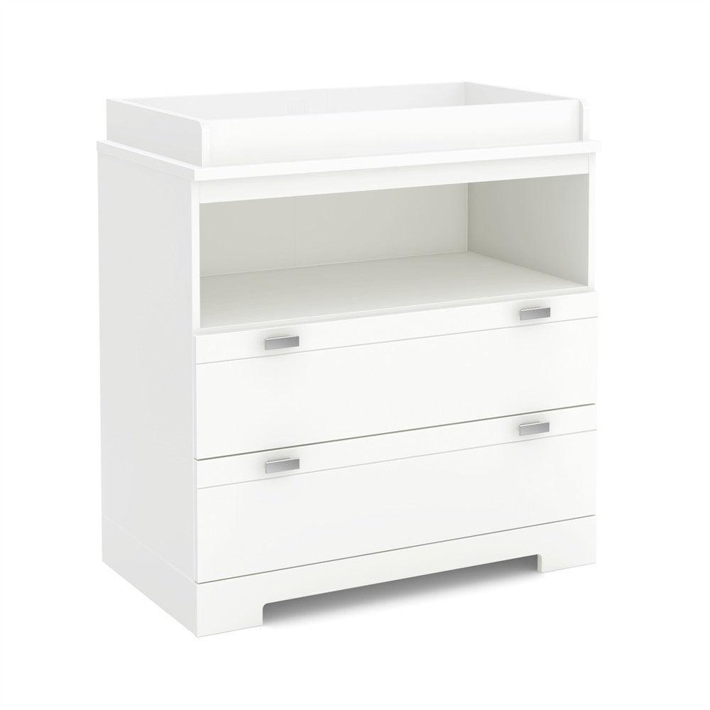 Modern Nursery 2 Drawer Storage Baby Changing Table in White - PRHOMZ