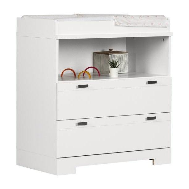 Modern Nursery 2 Drawer Storage Baby Changing Table in White - PRHOMZ
