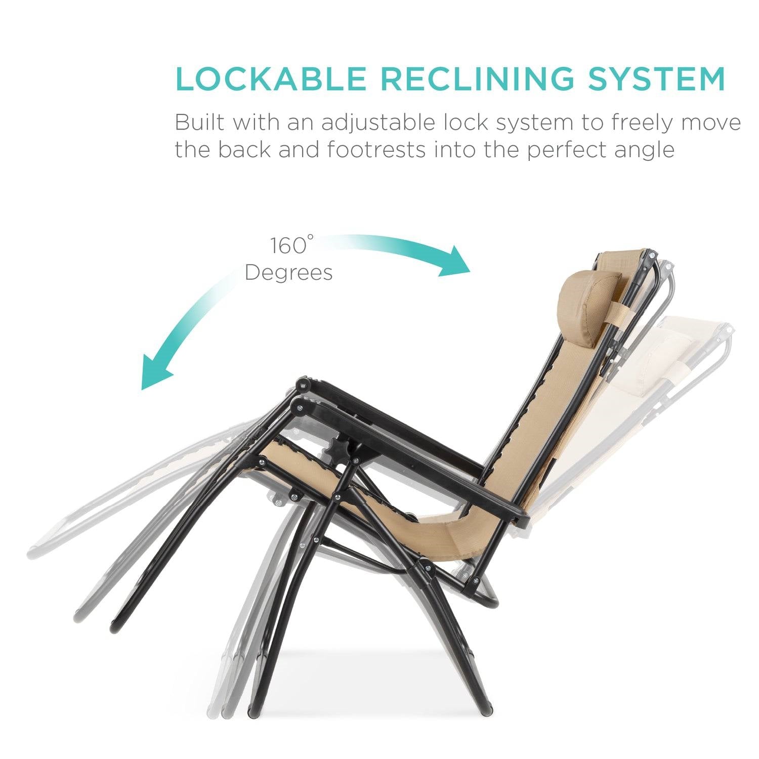 Beige Zero Gravity Folding Reclining Patio Lounge Chair with Canopy Sun Shade-1