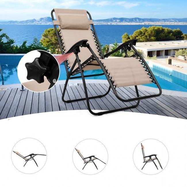 3 Piece Folding Portable Reclining Lounge Chairs Table Set Tan - PRHOMZ