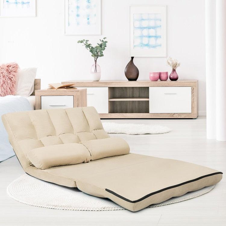 Faux Suede Minimalist 5 Tilt Foldable Floor Sofa Bed Detachable Cloth Cover in Beige - PRHOMZ