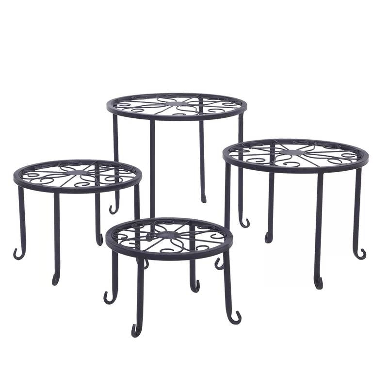 Set of 4 - Indoor Outdoor Black Metal Plant Stand-3