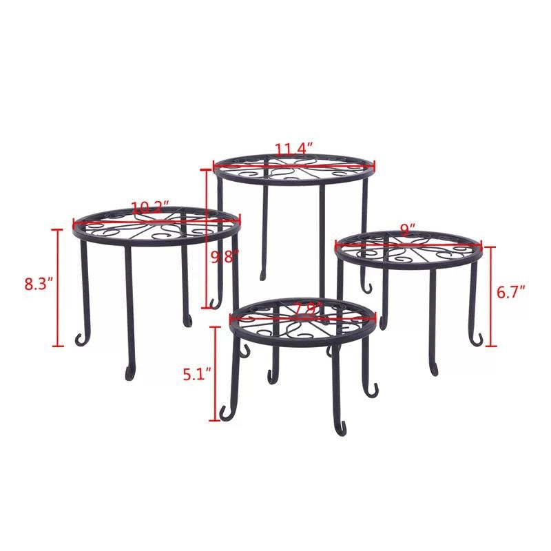 Set of 4 - Indoor Outdoor Black Metal Plant Stand-4