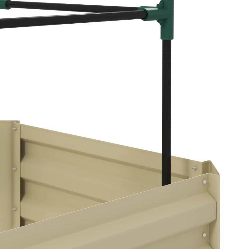 Beige Galvanized Open Bottom Raised Garden Bed Planter with Tomato Cage Trellis - PRHOMZ