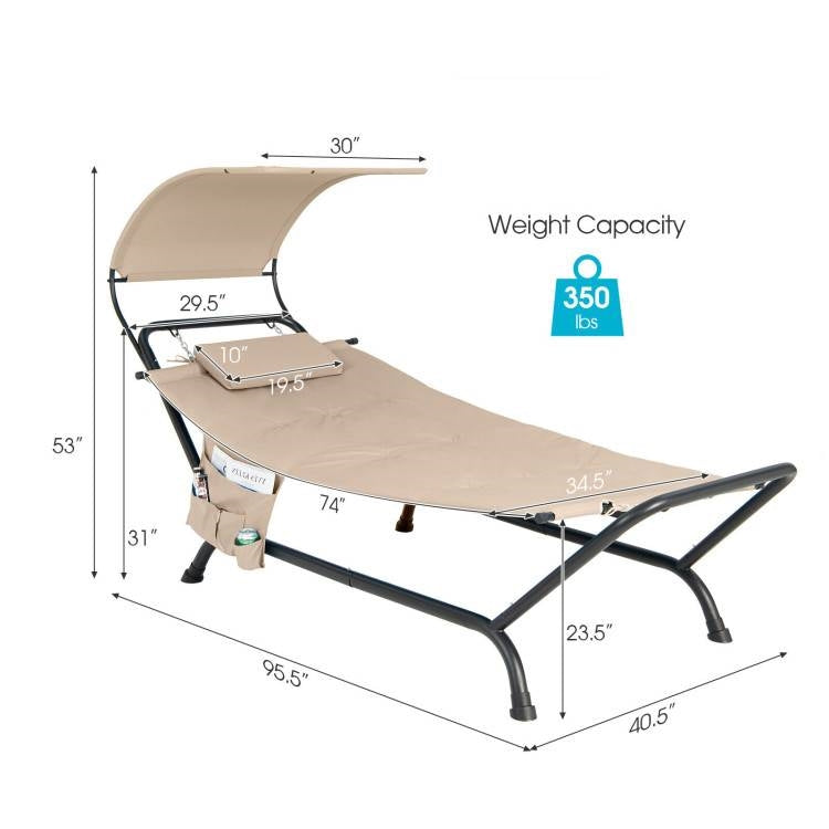 Beige Polyester Chaise Lounge Chair Hammock with Canopy and Storage Bag-4