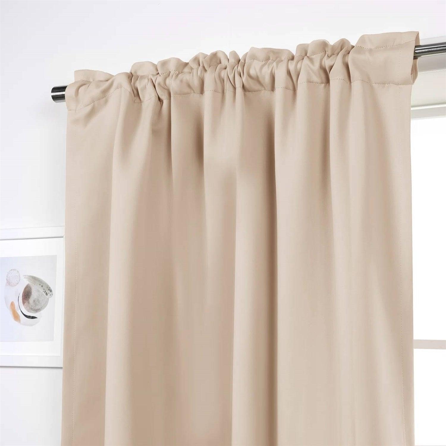 52 x 132 inch Solid Beige Cream Thermal Blackout Curtain Panels - Set of 2 - PRHOMZ