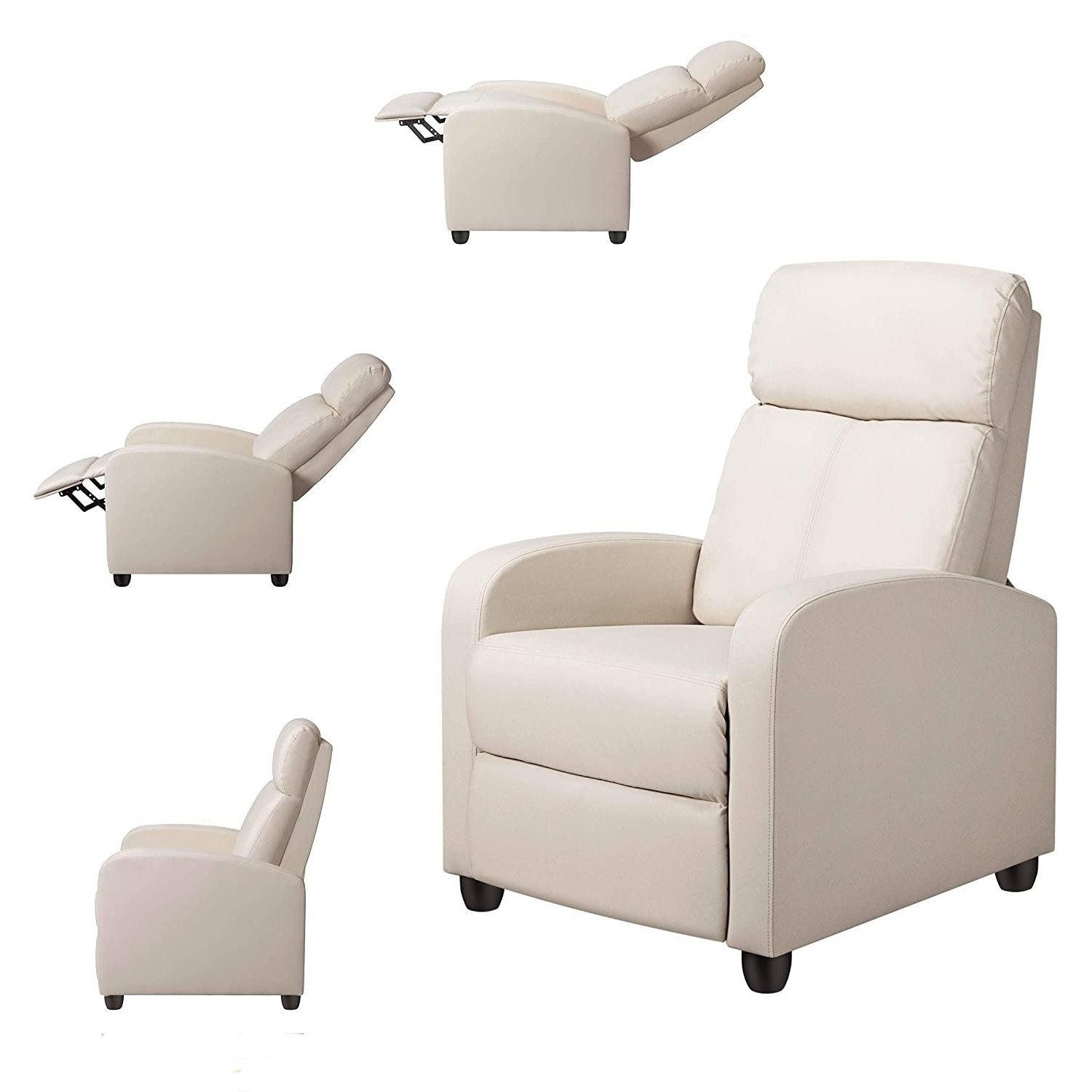 Off White High-Density Faux Leather Push Back Recliner Chair - PRHOMZ