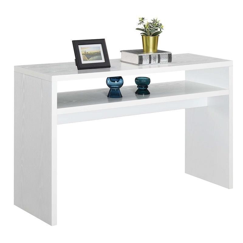 Modern FarmHome White Sofa Table Console Table with Bottom Shelf - PRHOMZ