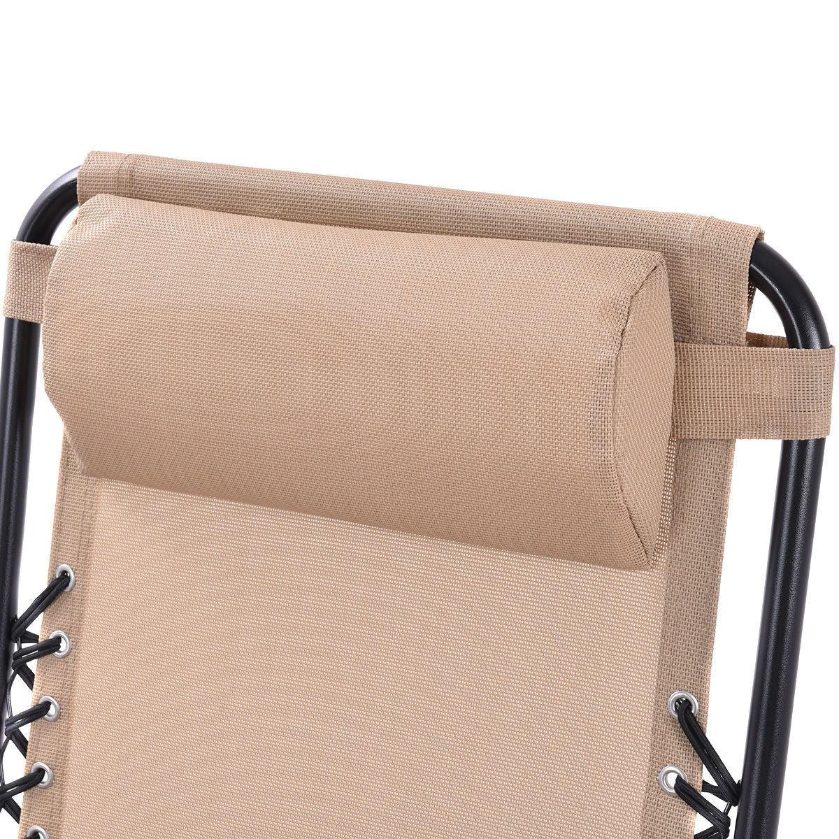 Set of 2 Beige Folding Outdoor Zero Gravity Lounge Chair Recliner - PRHOMZ