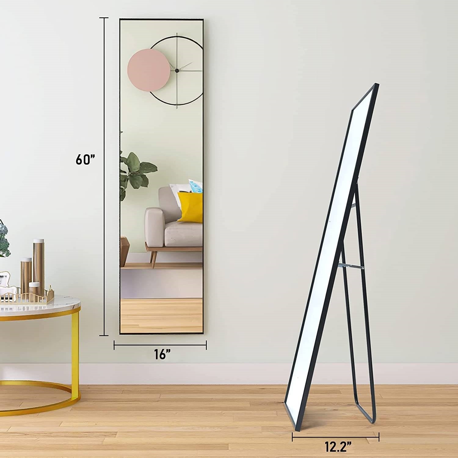Modern Full Length Floor Mirror with Stand or Wall Mount with Black Frame-1