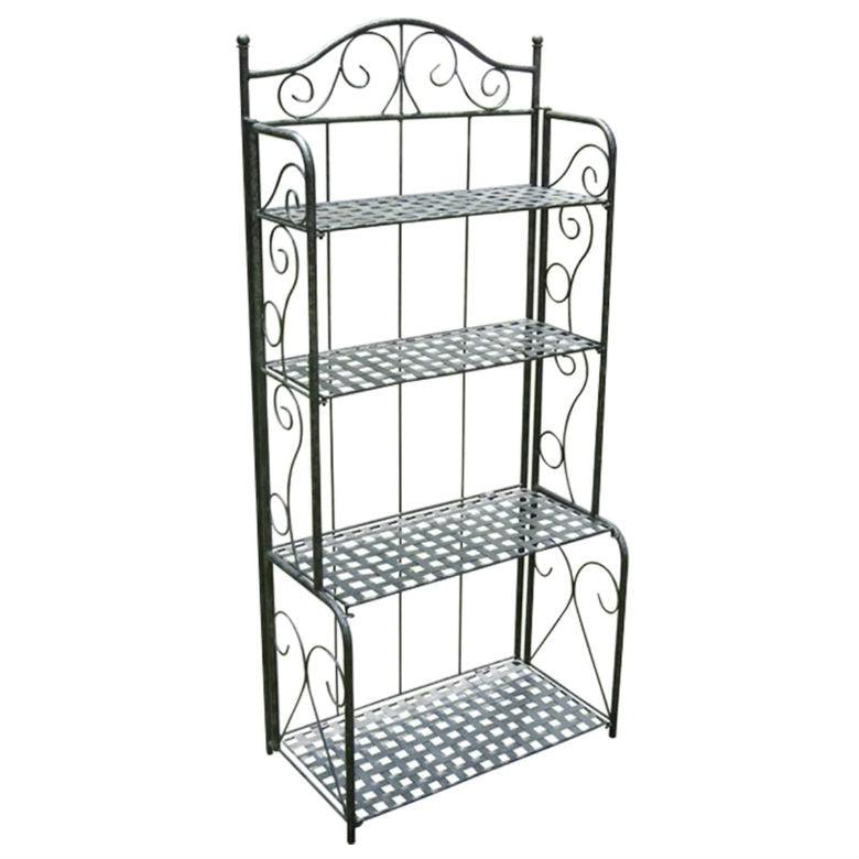 Indoor Outdoor Folding Black Metal Bakers Rack with 4-Tier Lattice Shelves - PRHOMZ