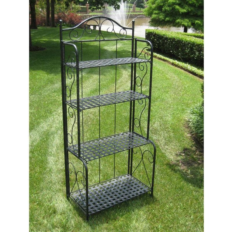Indoor Outdoor Folding Black Metal Bakers Rack with 4-Tier Lattice Shelves - PRHOMZ