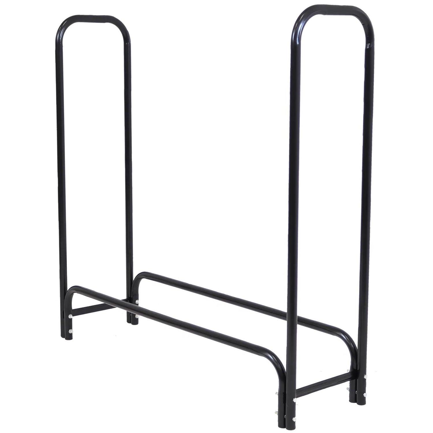 4-Ft Indoor Outdoor Black Metal Firewood Holder Log Rack with Cover - PRHOMZ