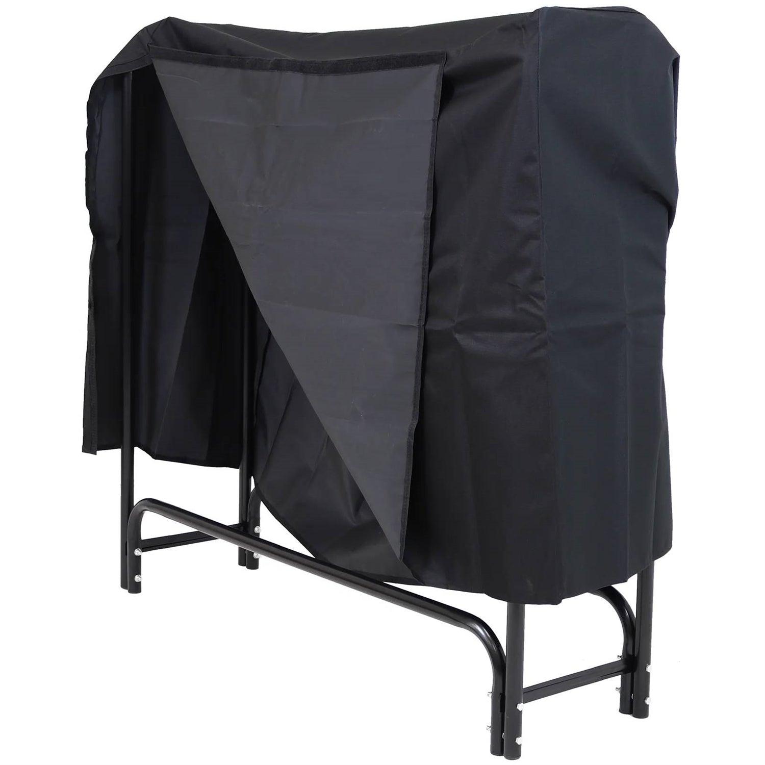 4-Ft Indoor Outdoor Black Metal Firewood Holder Log Rack with Cover - PRHOMZ