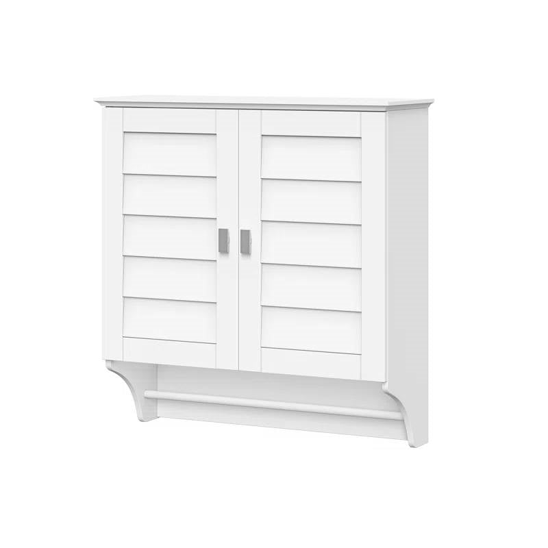 Wall Mounted Bathroom Medicine Cabinet with Louver Doors and Towel Bar in White-1