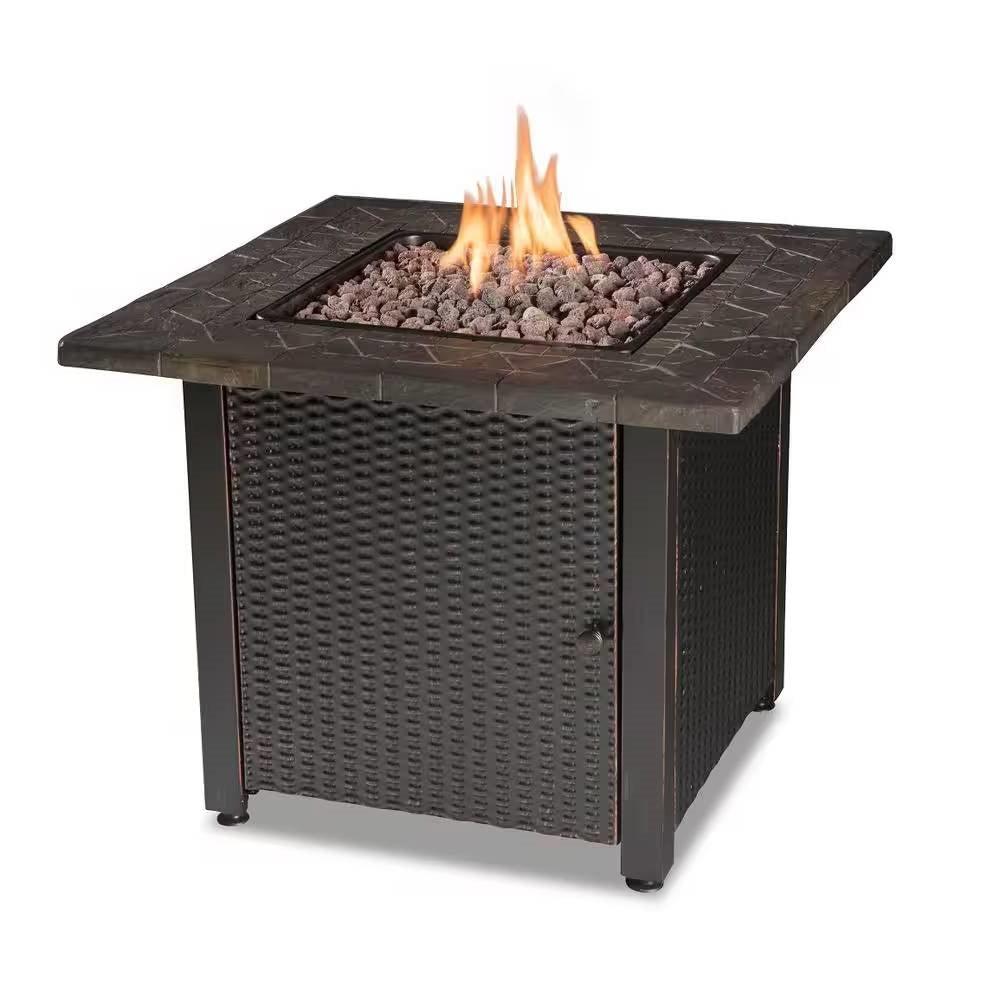 30-inch Outdoor Bronze LP Propane Gas Fire Pit with Lava Rocks and Cover - PRHOMZ